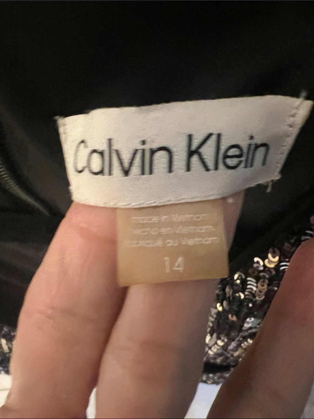 Calvin Klein Black Sequin Mini Dress with V-Neck - Picture 2 of 3